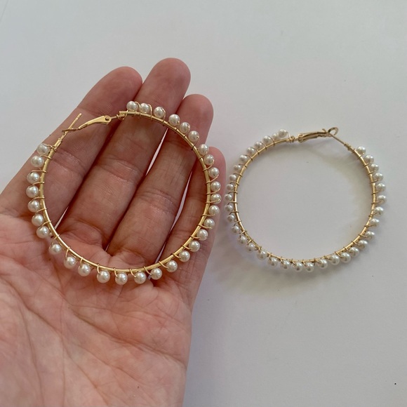 Faux Pearl Hoop Earrings - Picture 3 of 6